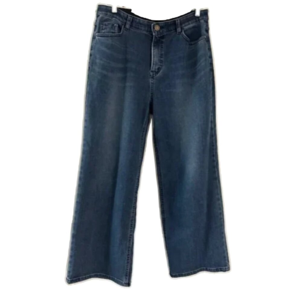 Wide Leg Elastic Waist Banded Terry Clothed Line Jeans